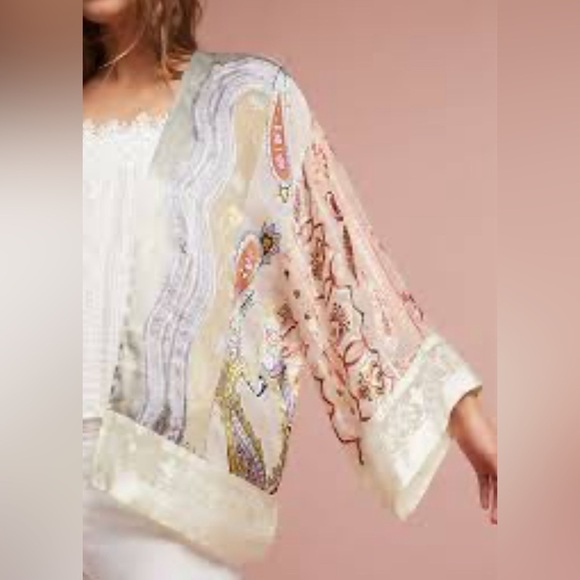 Anthropologie Sheer Paisley Patchwork Kimono - Picture 3 of 13